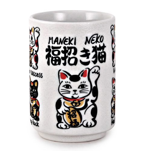 TEA CUP LUCKY CAT 7.2x10.2cmh(6/72)