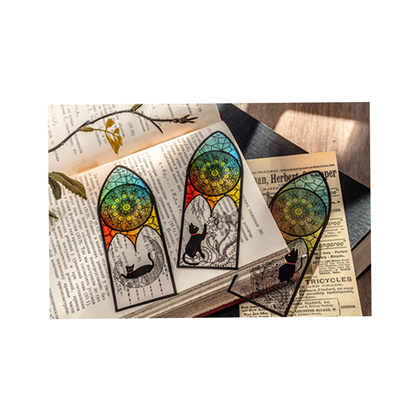 Bookmark stained glass style cat
