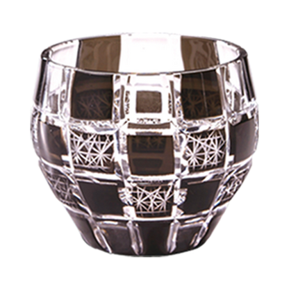 Cut glass sake cup, sashiko checkered pattern AS34