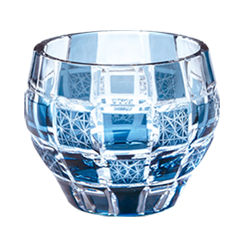 Cut glass sake cup, sashiko checkered pattern AS34