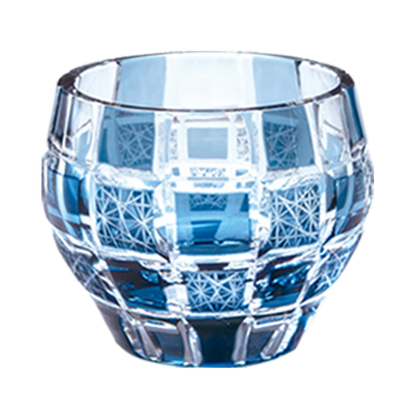 Cut glass sake cup, sashiko checkered pattern AS34