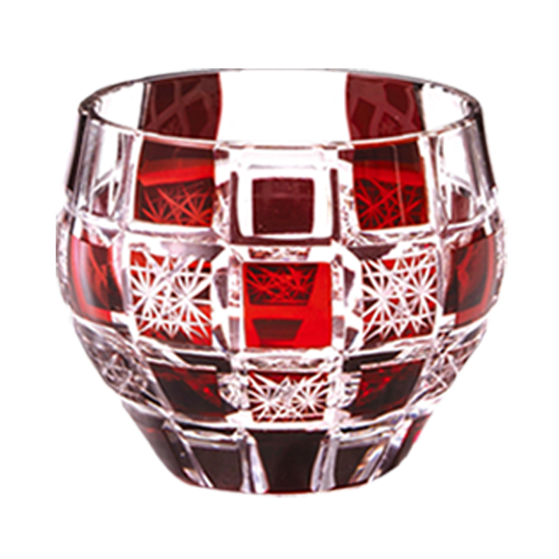 Cut glass sake cup, sashiko checkered pattern AS34