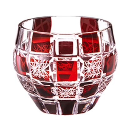 Cut glass sake cup, sashiko checkered pattern AS34