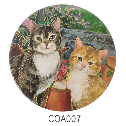 陶器製キラキラコースターCOA008 猫曼荼羅1