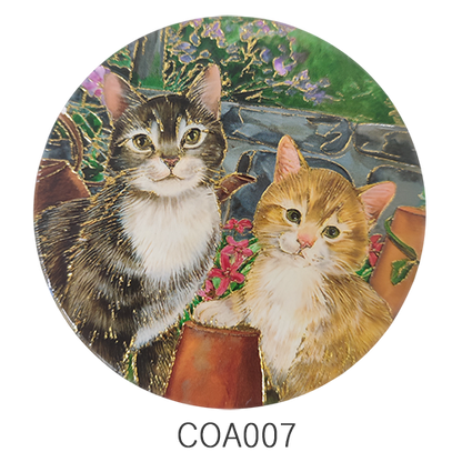 陶器製キラキラコースターCOA008 猫曼荼羅1