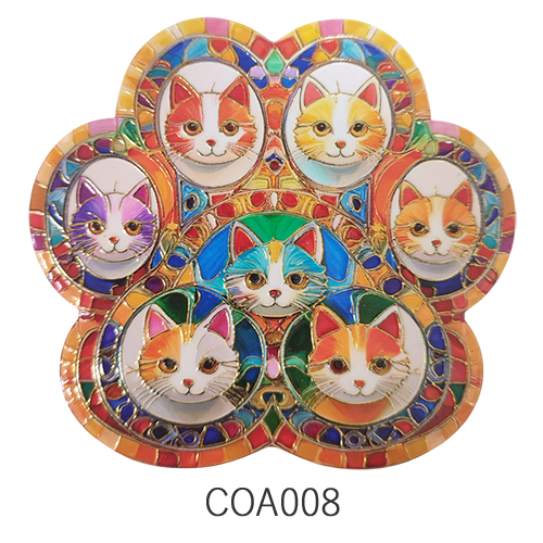 陶器製キラキラコースターCOA009 猫曼荼羅2