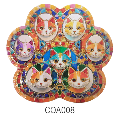 陶器製キラキラコースターCOA009 猫曼荼羅2