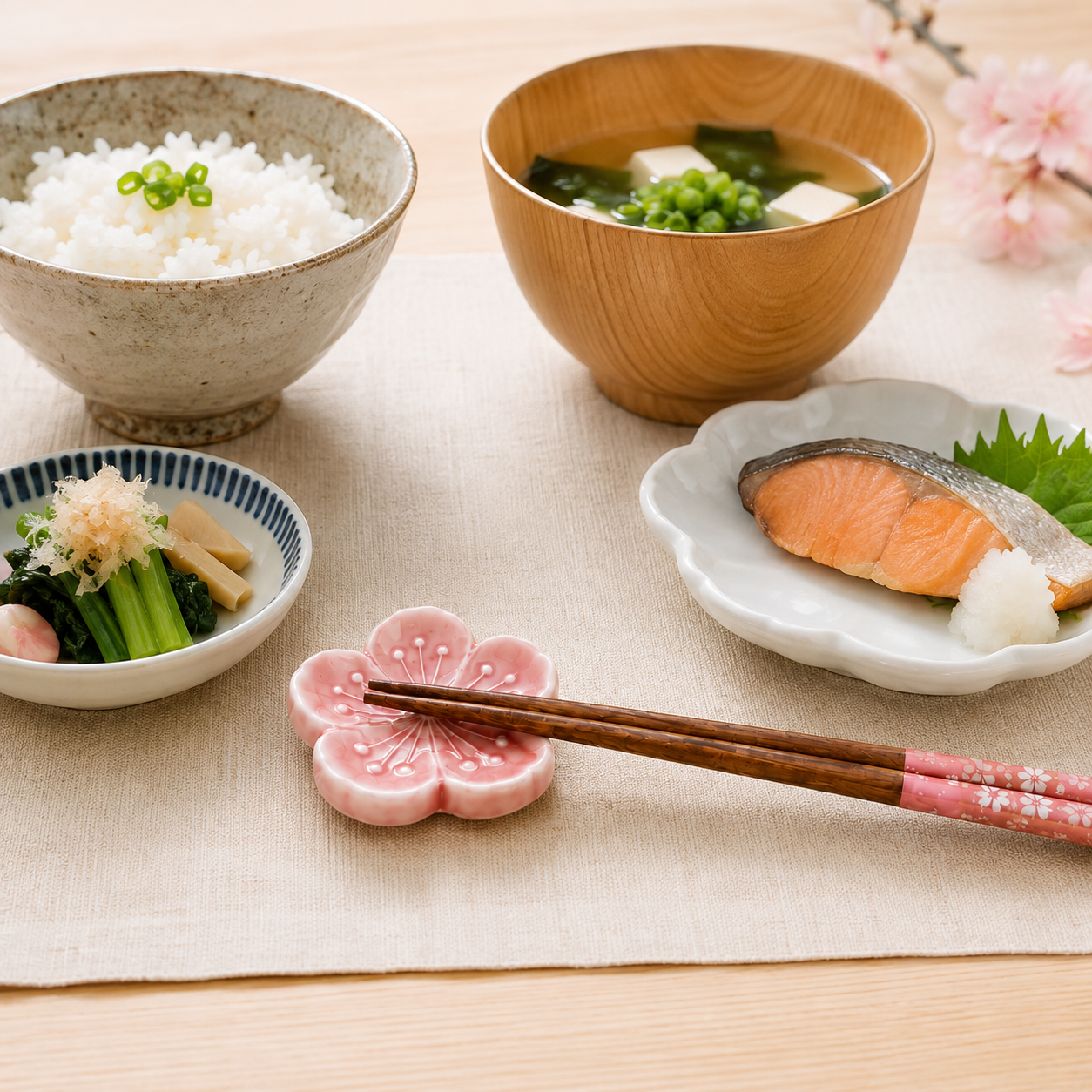 陶器製箸置き 桜ピンク