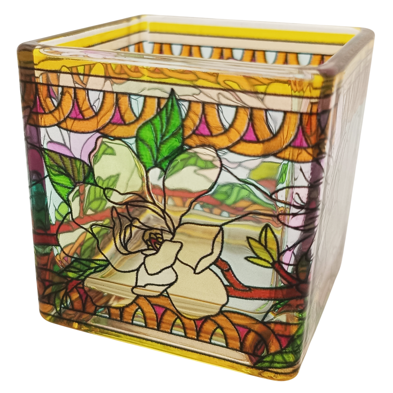 ステンドグラス風キャンドルホルダー6cmパールローズMTL002