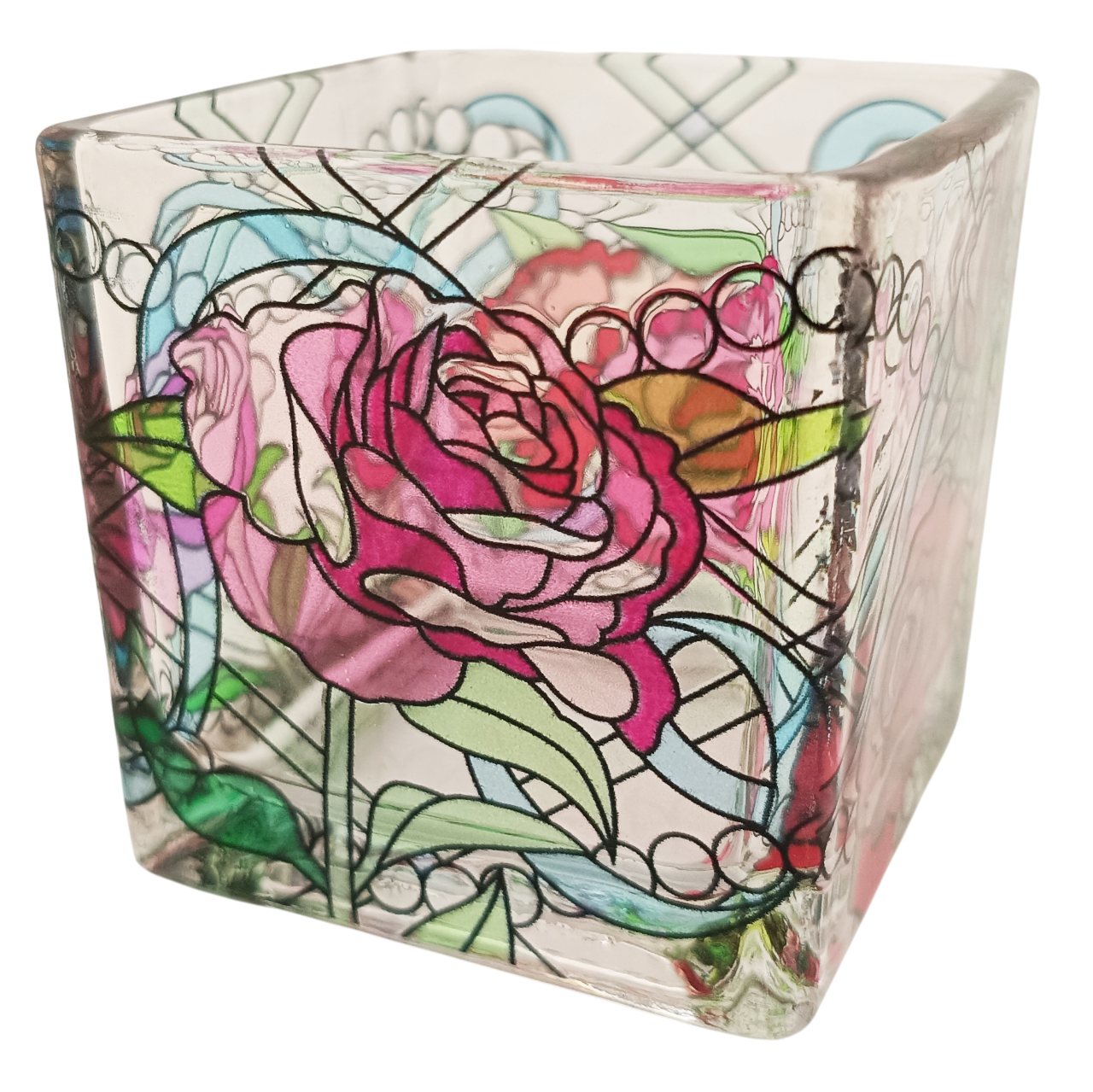 ステンドグラス風キャンドルホルダー6cmショコラローズMTL003