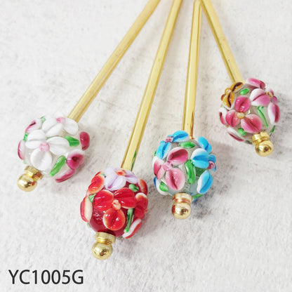 とんぼ玉かんざし 金色棒